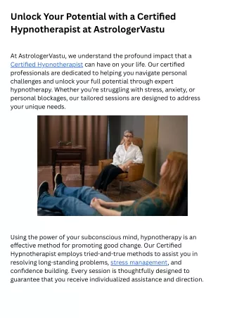 Unlock Your Potential with a Certified Hypnotherapist at AstrologerVastu