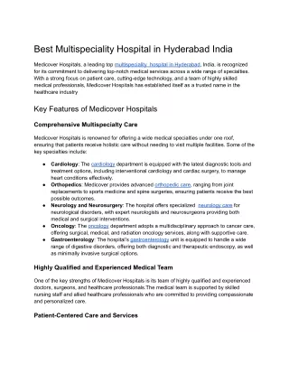 Best Multispeciality Hospital in Hyderabad - India