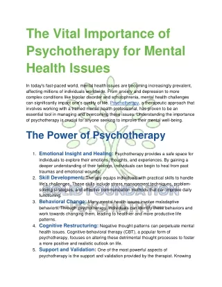 The Vital Importance of Psychotherapy for Mental Health Issues