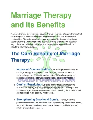 Marriage Therapy and Its Benefits