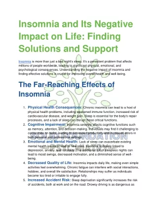 Insomnia and Its Negative Impact on Life_ Finding Solutions and Support