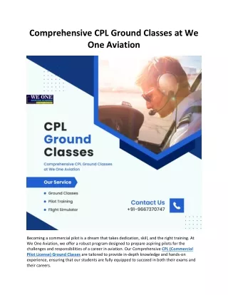 Comprehensive CPL Ground Classes at We One Aviation