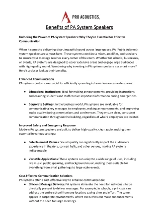 benefits of pa system speakers benefits