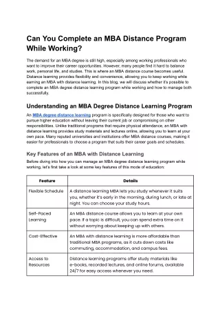 can you complete an mba distance program while