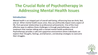 The Crucial Role of Psychotherapy in Addressing Mental
