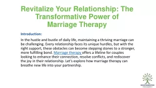 Revitalize Your Relationship Marriage Therapy