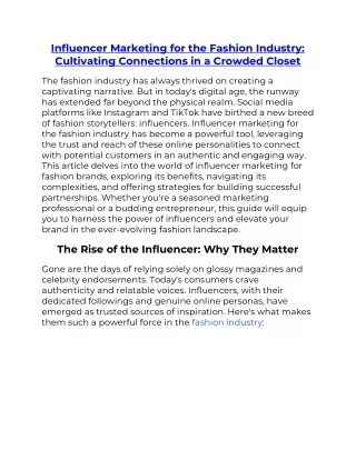 Influencer Marketing for the Fashion Industry Cultivating Connections in a Crowded Closet