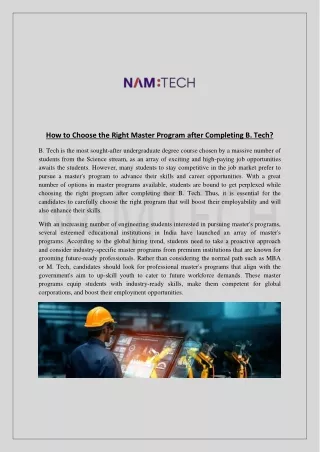 How to Choose the Right Master Program after Completing B. Tech?