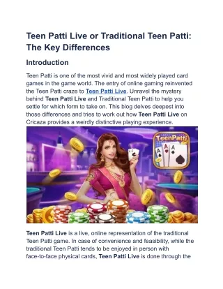 Teen Patti Live or Traditional Teen Patti_ The Key Differences