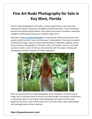 Fine Art Nude Photography for Sale in Key West, Florida