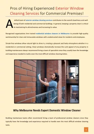 Pros of Hiring Experienced Exterior Window Cleaning Services for Commercial Premises!