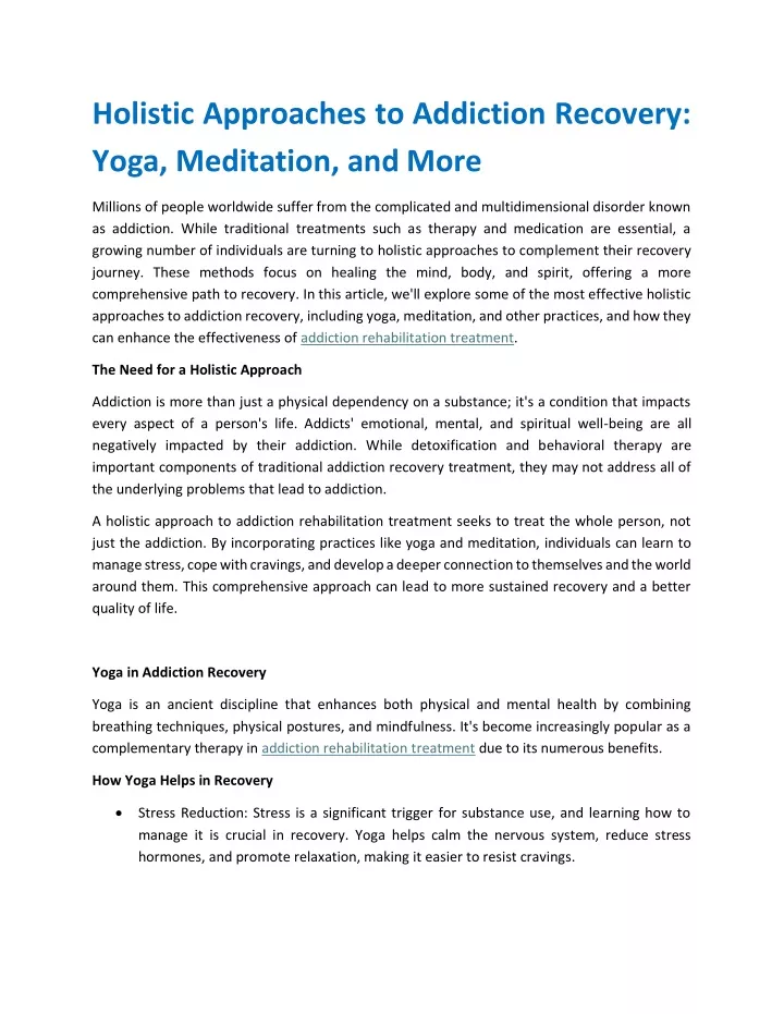 holistic approaches to addiction recovery yoga