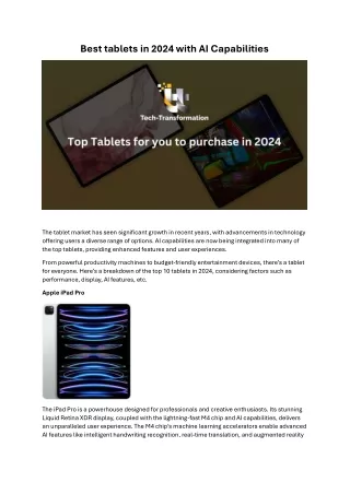 Best tablets in 2024 with AI Capabilities