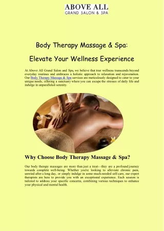 Pamper Yourself with Body Therapy Massage & Spa Experiences