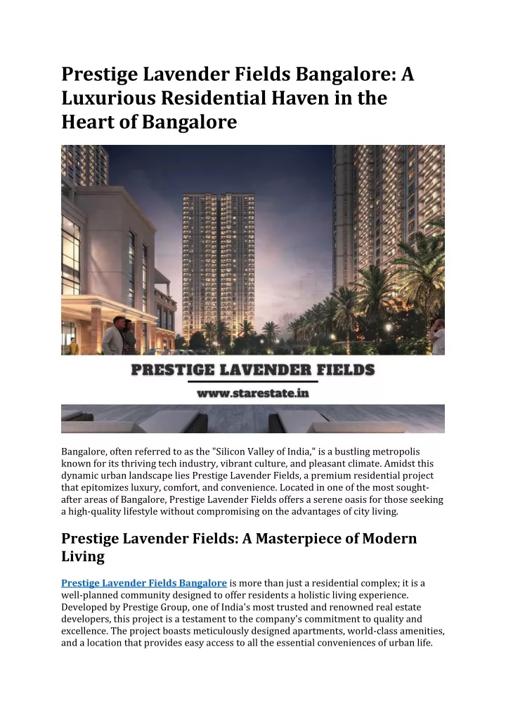 prestige lavender fields bangalore a luxurious