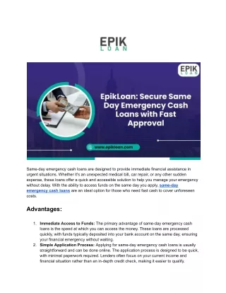 EpikLoan: Quick and Easy Same-Day Emergency Cash Loans