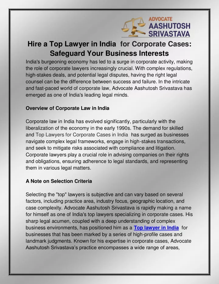 hire a top lawyer in india for corporate cases