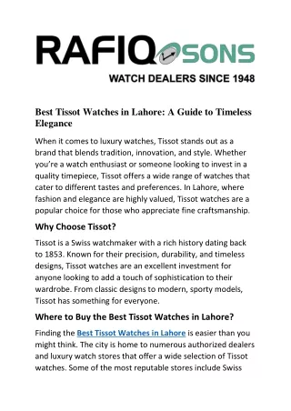 Best Tissot Watches in Lahore