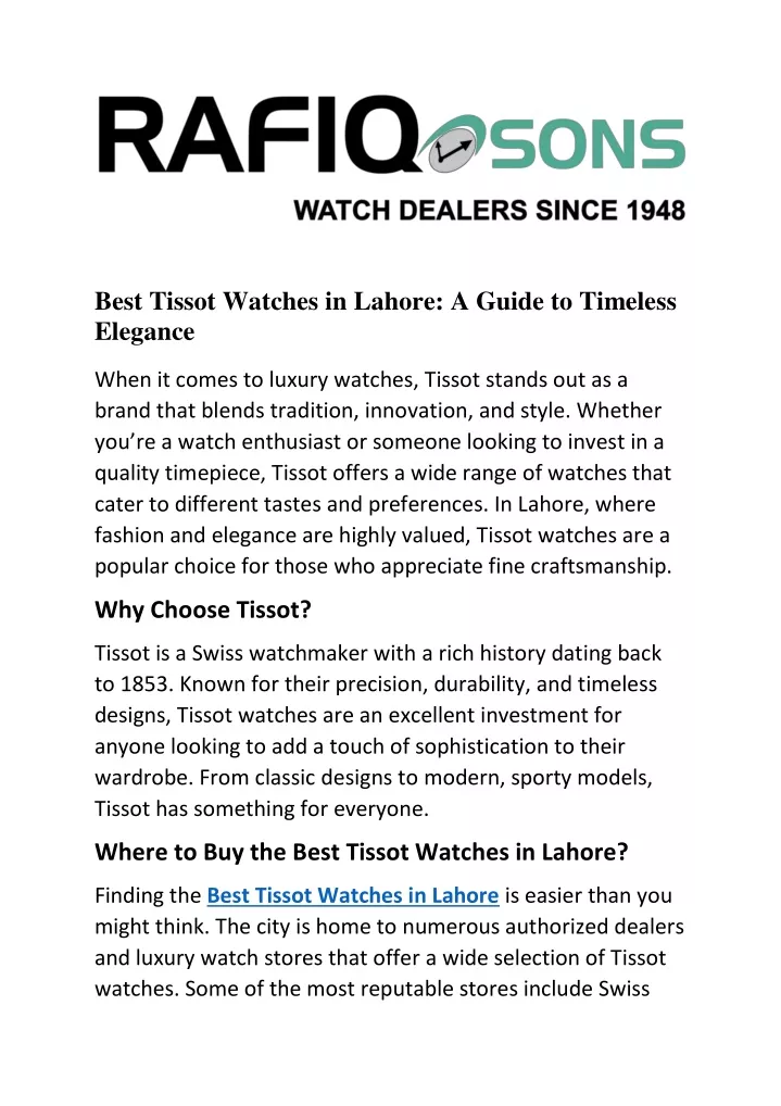 best tissot watches in lahore a guide to timeless