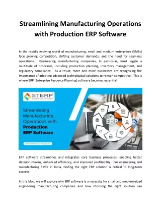 Streamlining Manufacturing Operations with Production ERP Software