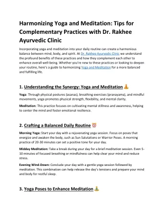 Harmonizing Yoga and Meditation