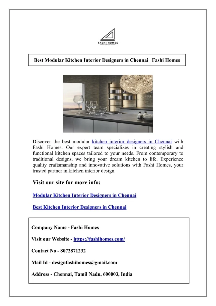 PPT - Best Modular Kitchen Interior Designers in Chennai | Fashi Homes ...