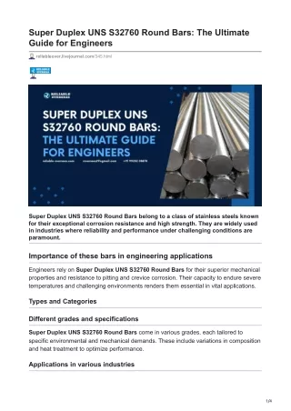 Super Duplex UNS S32760 Round Bars The Ultimate Guide for Engineers
