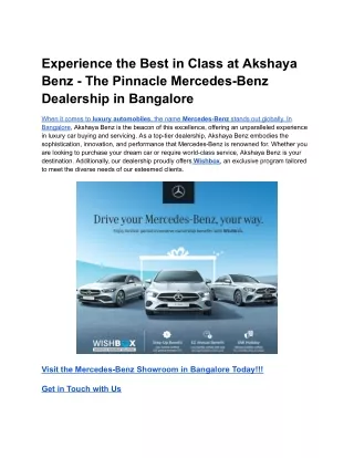 Experience the Best in Class at Akshaya Benz - The Pinnacle Mercedes-Benz Dealership in Bangalore