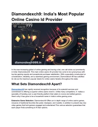 Diamondexch9_ India's Most Popular Online Casino Id Provider