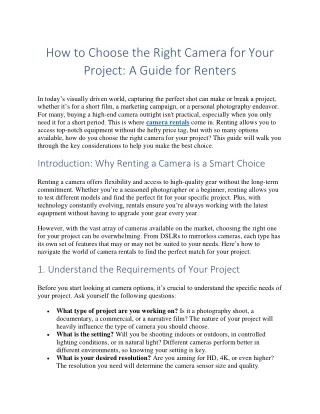 How to Choose the Right Camera for Your Project