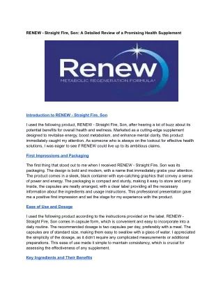 RENEW - Straight Fire, Son_ A Detailed Review of a Promising Health Supplement