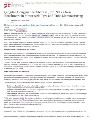 Qingdao Hongyuan Rubber Co., Ltd. Sets a New Benchmark in Motorcycle Tyre and Tube Manufacturing