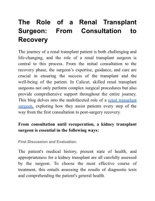 The Role of a Renal Transplant Surgeon_ From Consultation to Recovery