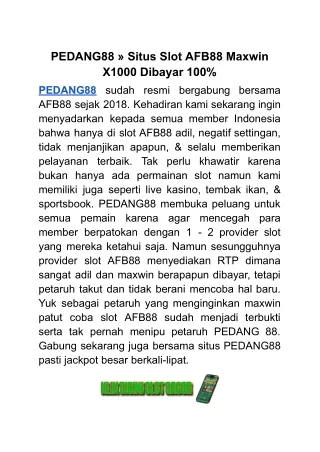 PEDANG88 » Situs Slot AFB88 Maxwin X1000 Dibayar 100%