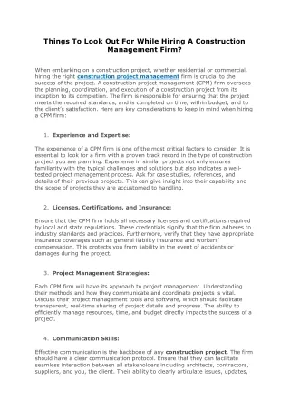 Things To Look Out For While Hiring A Construction Management Firm