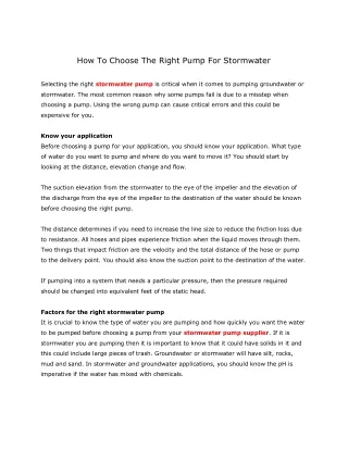 How To Choose The Right Pump For Stormwater