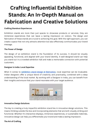 Crafting Influential Exhibition Stands An In-Depth Manual on Fabrication and Creative Solutions