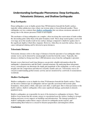 Understanding Earthquake Phenomena