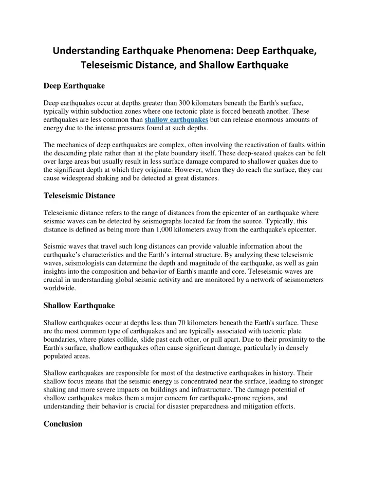 understanding earthquake phenomena deep