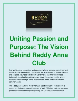 The Vision Behind Reddy Anna Club