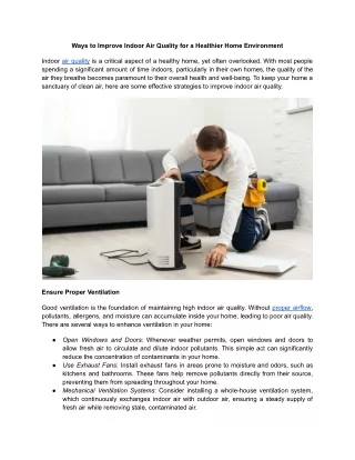 Ways to Improve Indoor Air Quality for a Healthier Home Environment
