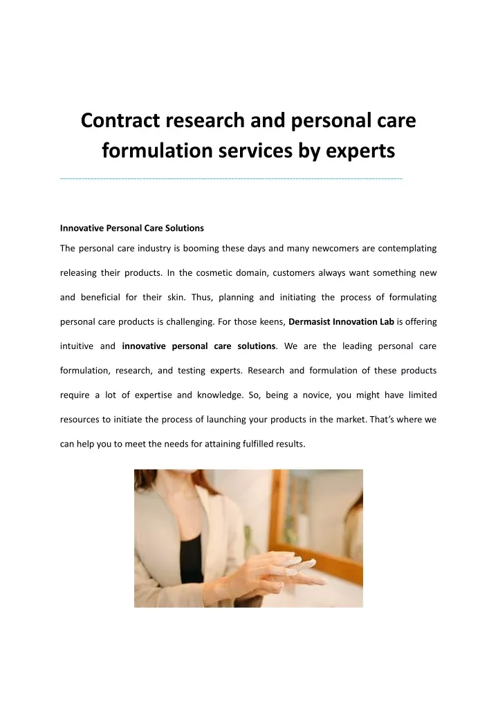 contract research and personal care formulation