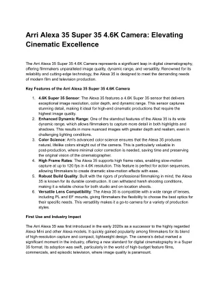 Arri Alexa 35 Super 35 4.6K Camera