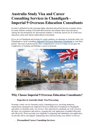 Australia Study Visa and Career Consulting Services in Chandigarh - Imperial 9 Overseas Education Consultants