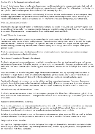 Discover Why to Buy Alternative Investments
