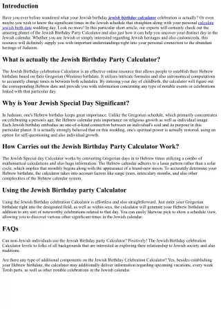 Jewish Birthday Party Calculator: Finding your Unique Day