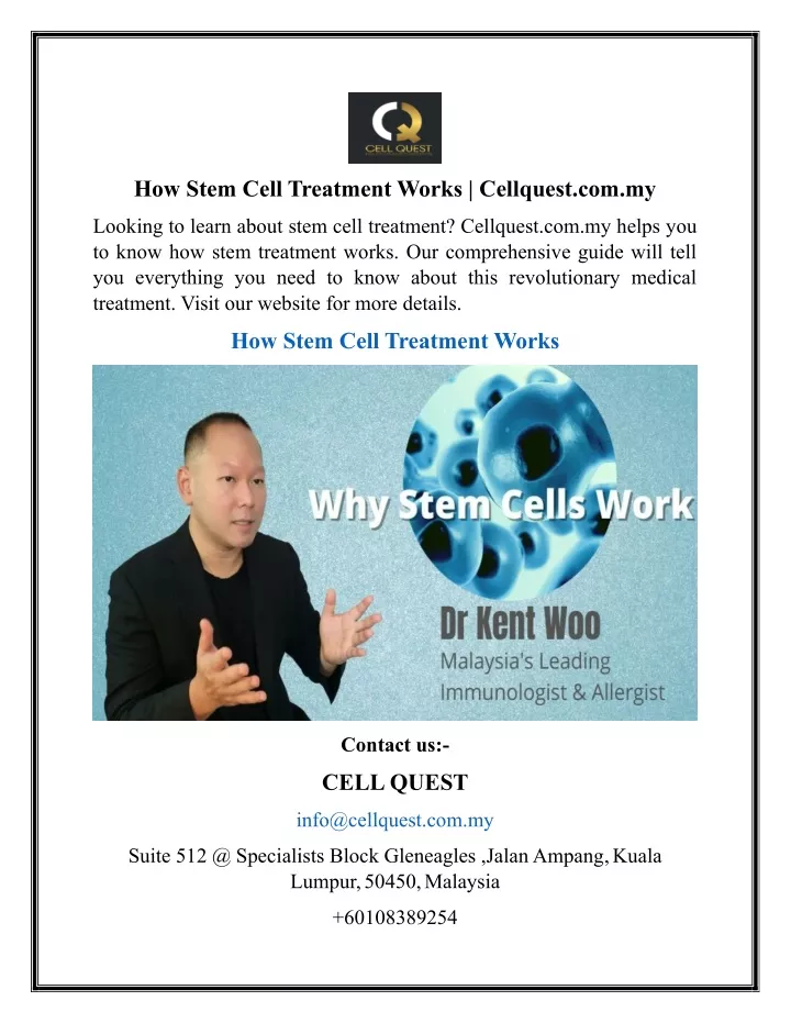 how stem cell treatment works cellquest com my