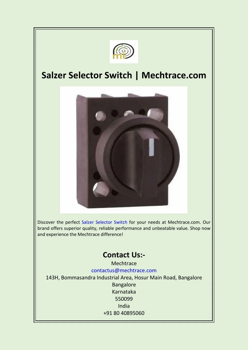 PPT - Salzer Selector Switch Mechtrace.com PowerPoint Presentation ...