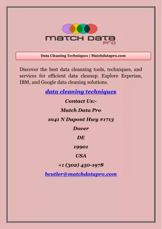 Data Cleaning Techniques | Matchdatapro.com