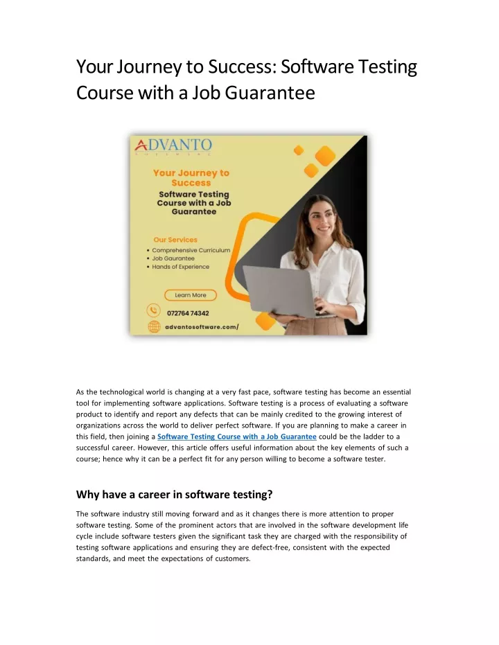 your journey to success software testing course with a job guarantee